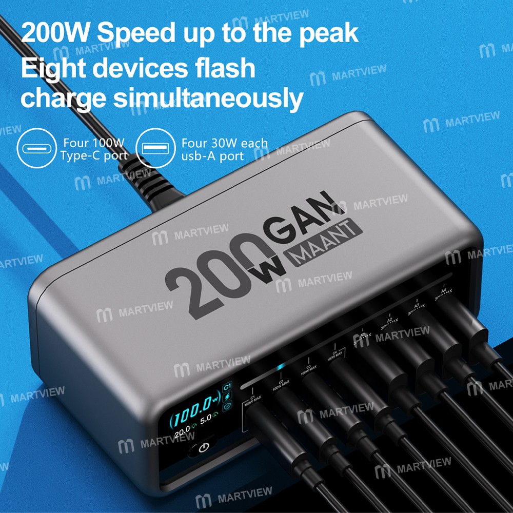 maant mt-p200-200w-gan-nitride-intelligent-digital-display-multi-port-desktop-charging-station-5