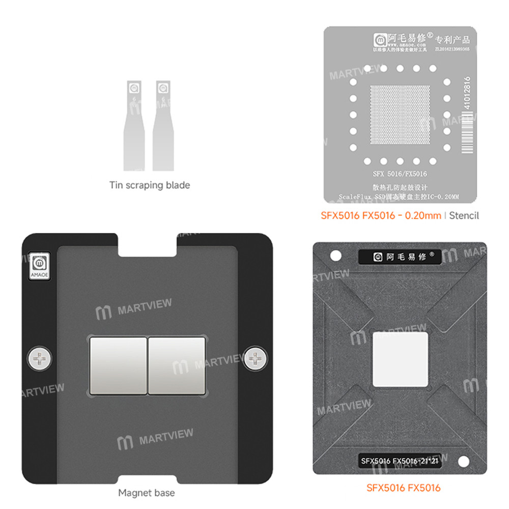 amaoe 020mm-sfx-5016-fx5016-scaleflux-ssd-controller-chip-bga-reballing-stencil-platform-set-2