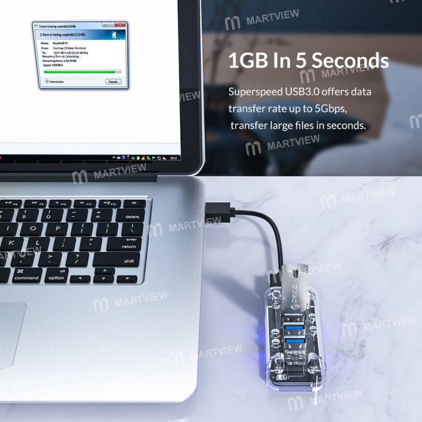 Orico Transparent Series 4 / 7 Port USB3.0 HUB with Dual Micro USB Power Interface Support OTG
