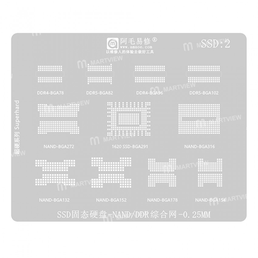 Amaoe 0.25mm NAND / DDR Comprehensive BGA Reballing Stencil for SSD Solid State Drive