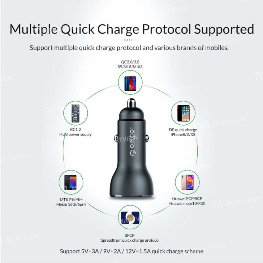 orico multi-function-dual-usb-qc30-fast-charging-car-cigarette-light-charger-3