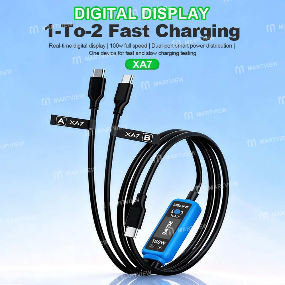relife xa7-100w-type-c-digital-display-1-to-2-fast-charging-cable-for-iphone-android-5