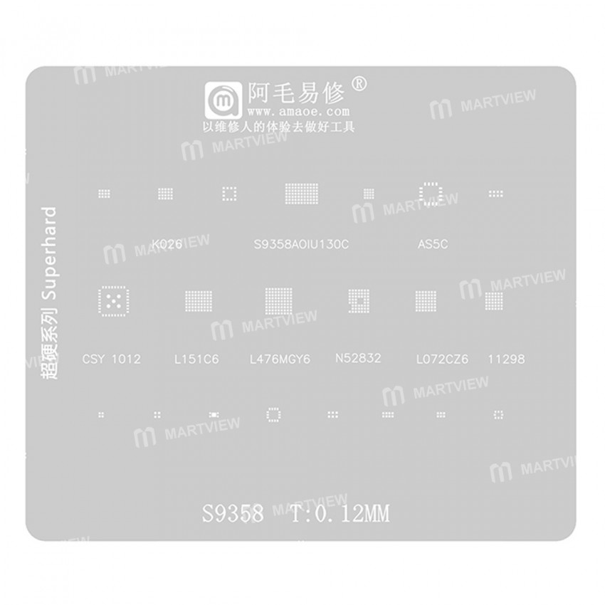 Amaoe S9358 0.12mm BGA Reballing Stencil for L151C6/N52832/L476MGY6/CSY1012/AS5C/L072CZ6/11298