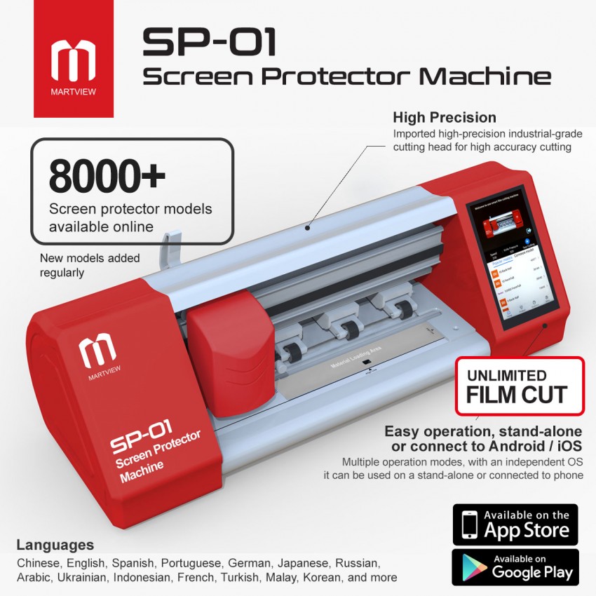 Martview SP-01 Intelligent Screen Protector Film Cutter Machine (Free 10pcs HD Front Film + Unlimite