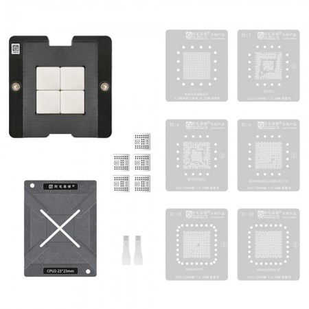 Amaoe Liquid Crystal Display Master Control 28x28mm CPU2 Hi3751 ARBCV310HM00 / MT5507AENJ / MSD6A818QVA / MSD6A908WVM-WZ / MSD6586PYE Tin Planting Reballing Stencil Net with Fixture Plate Holder