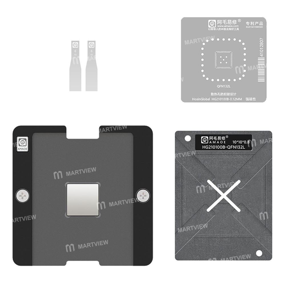 amaoe 012mm-hosinglobal-hg210100b-qfn132l-ic-chips-bga-reballing-stencil-platform-set-1