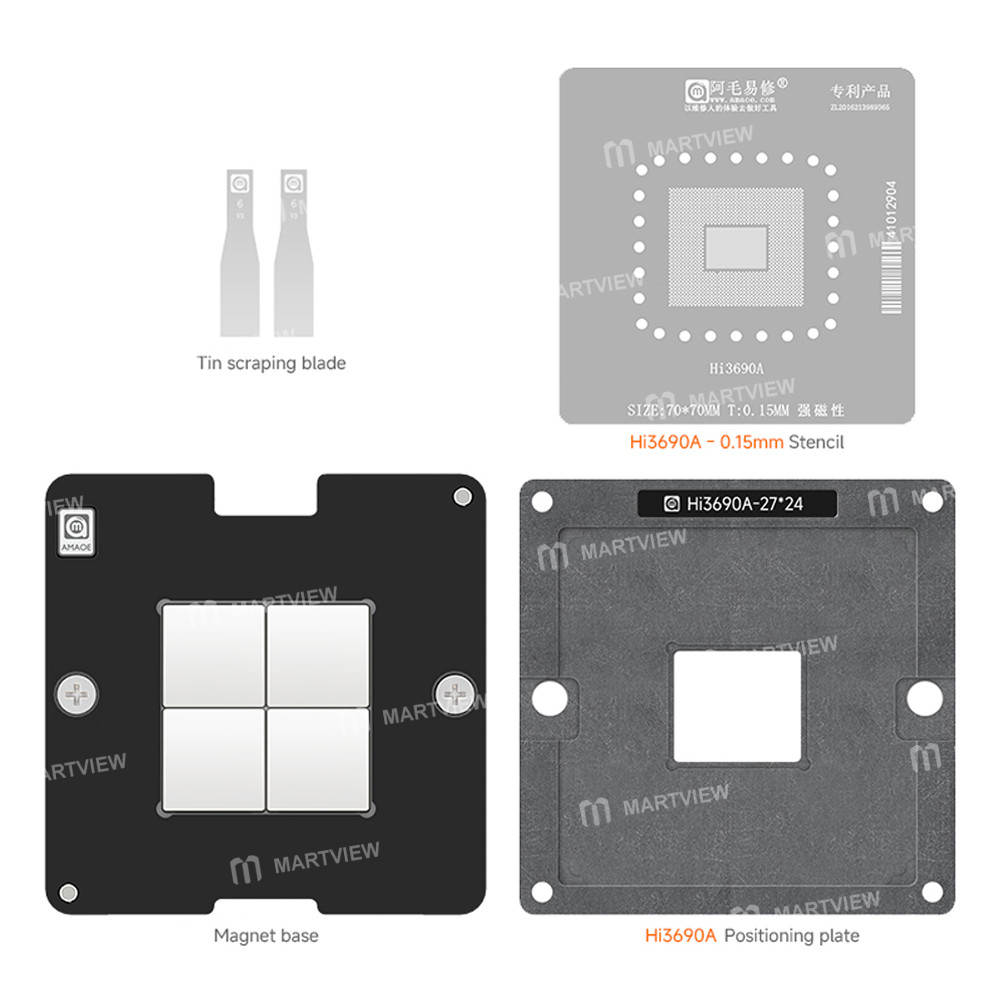 amaoe hisilicon-hi3690a-kirin-990a-cpu-bga-reballing-stencil-tin-plating-platform-set-for-aito-luxee