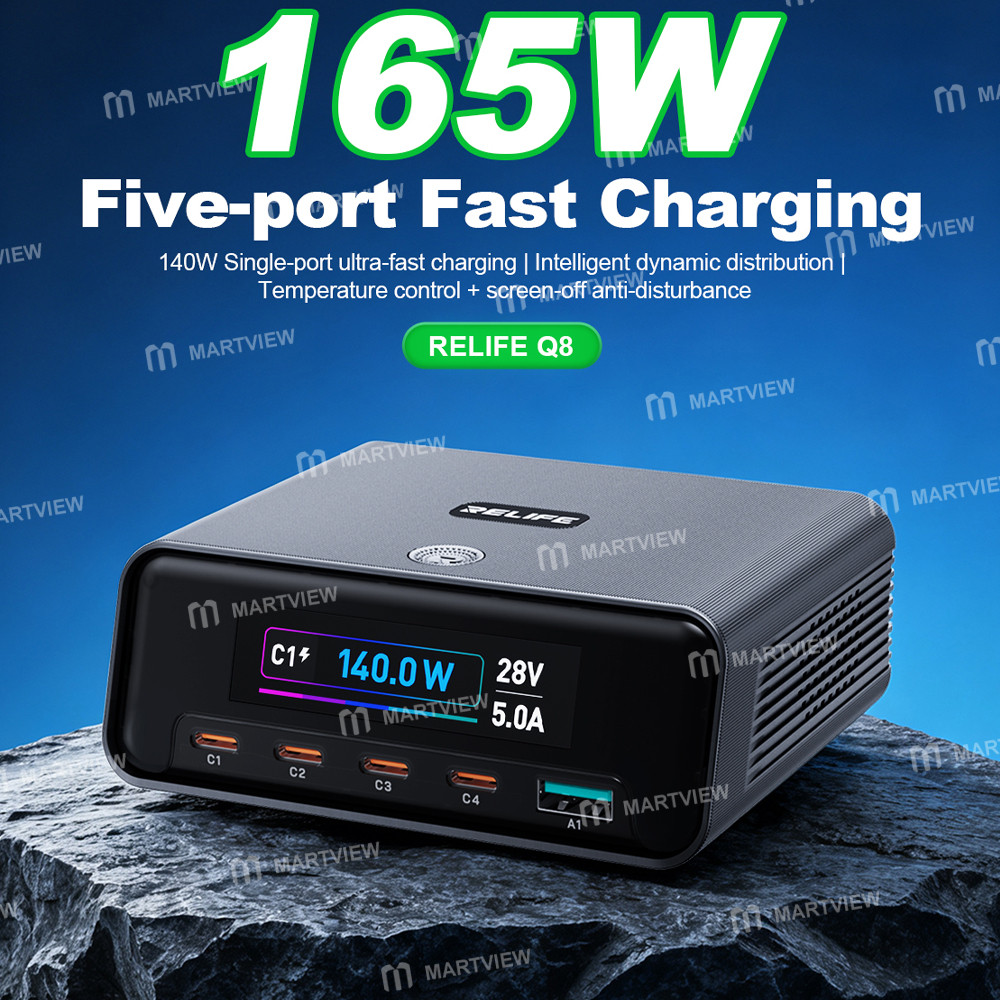 relife q8-165w-gan-intelligent-multi-port-digital-display-charger-up-to-140w-single-port-output-7