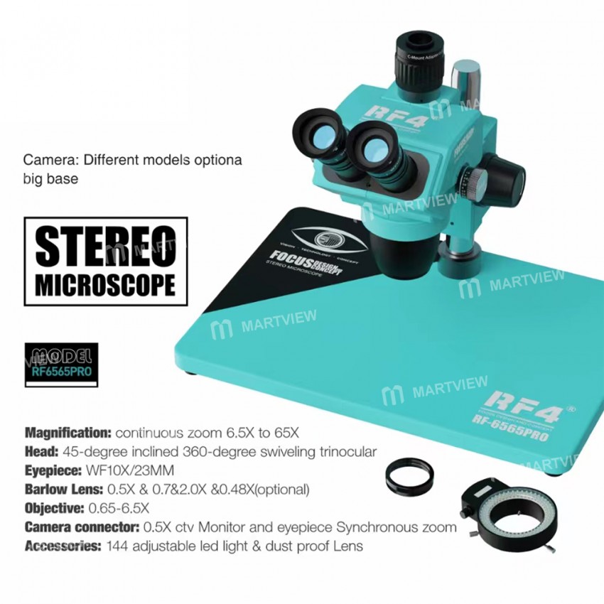 rf4 rf6565pro-65-65x-synchronous-zoom-trinocular-stereo-microscope-with-aluminum-alloy-base-9