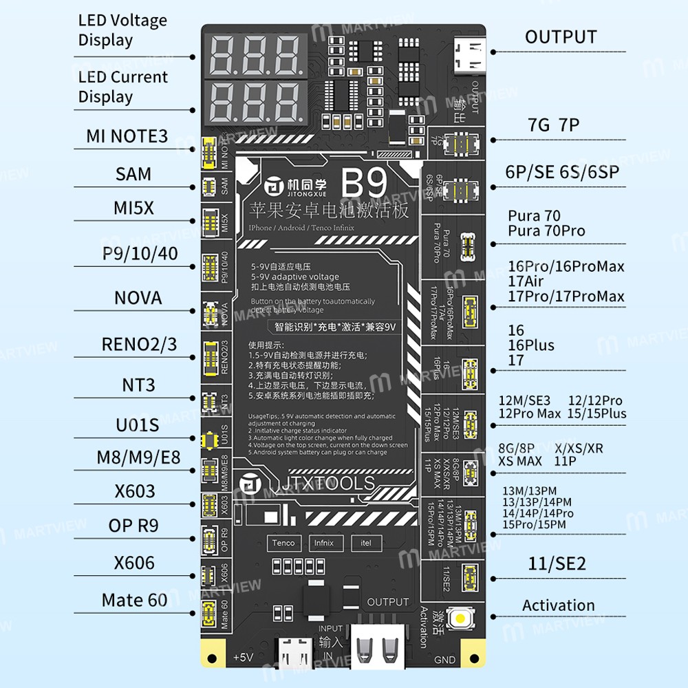 jtx b9-5-9v-battery-charging-activation-board-for-iphone-6s-17pm-without-16e-most-android-8