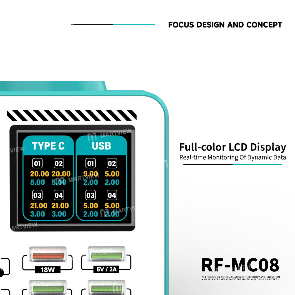 rf4 rf-mc08-150w-smart-full-color-lcd-display-multi-port-charger-for-mobile-phone-laptop-charging-6