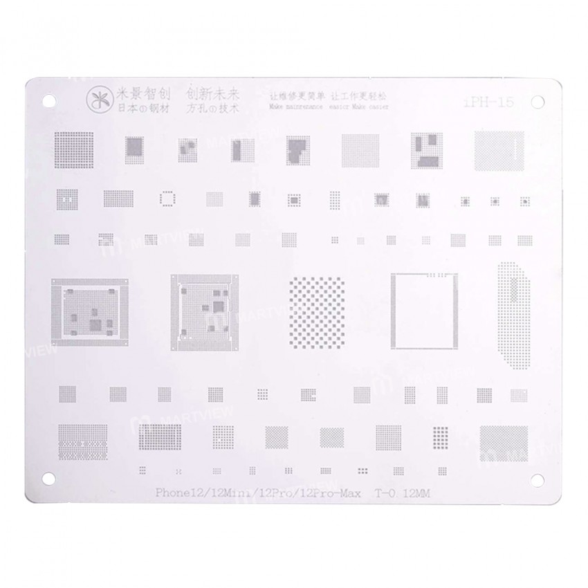 Mijing iPH-15 0.12mm BGA Square Holes Reballing Stencil for iPhone 12 / 12 Mini / 12 Pro / 12 Pro Ma