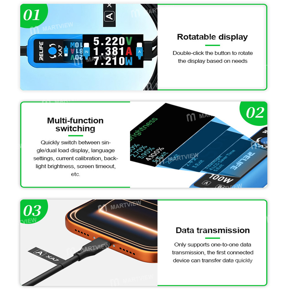 relife xa7-100w-type-c-digital-display-1-to-2-fast-charging-cable-for-iphone-android-12