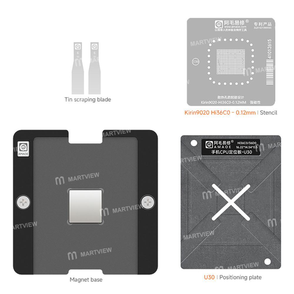 amaoe u30-012mm-cpu-bga-reballing-stencil-tin-plating-platform-set-for-hisilicon-kirin9020-hi36c0-4
