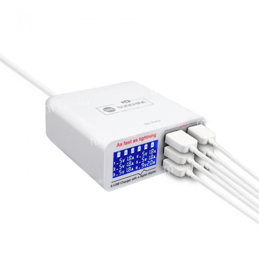 Sunshine SS-304D 6-Ports USB 2.4A LCD Digital Smart Fast Charging Station
