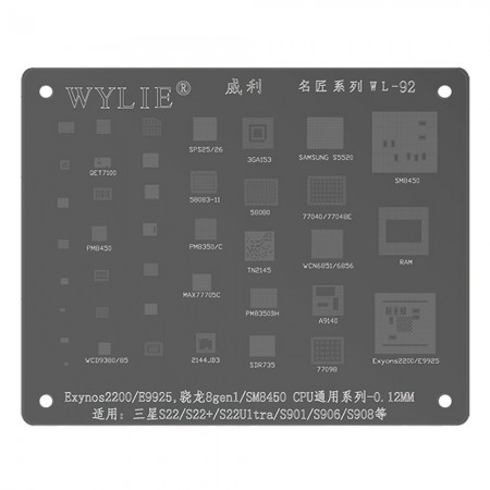 Wylie WL-92 CPU BGA Reballing Stencil for Exynos 2200 / E9925 Snapdragon 8Gen1 / SM8450
