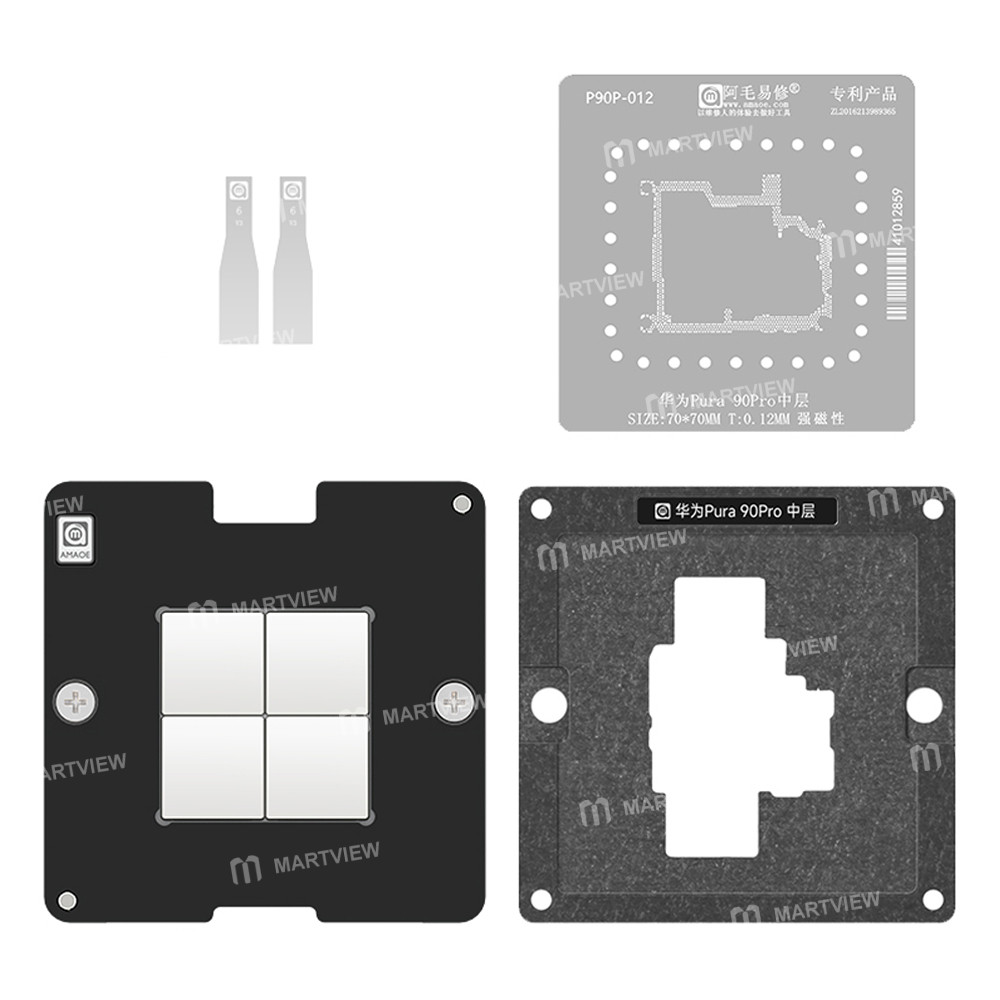 amaoe 012mm-middle-layer-bga-reballing-stencil-tin-plating-platform-set-for-huawei-pura-90-pro-1