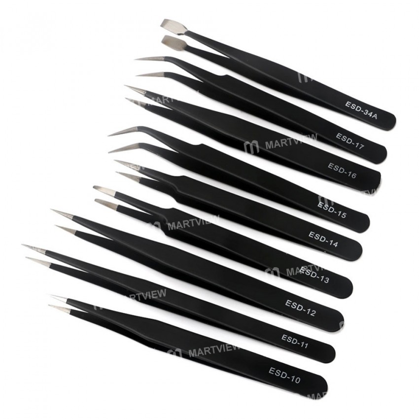 9 in 1 Anti-static Precision Tweezers Tool Kit Anti-magnetic Set for iPhone / iPad / Samsung / XiaoM