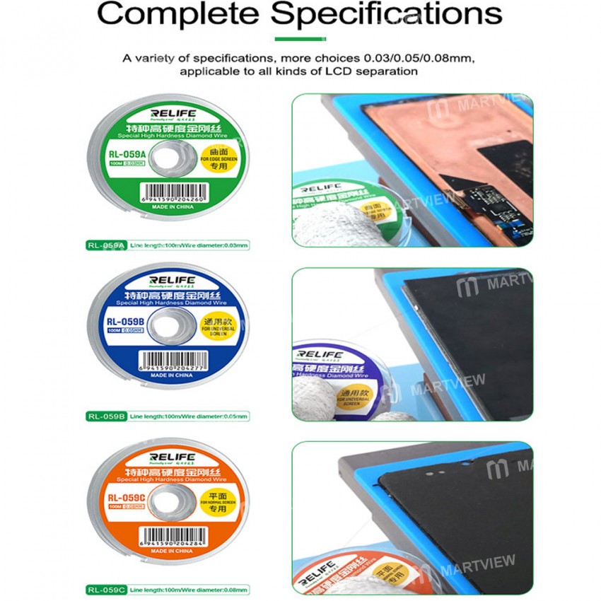 Relife RL-059A / 059B / 059C 100M Special High Hardness Diamond Wire for Touch LCD Screen Separating