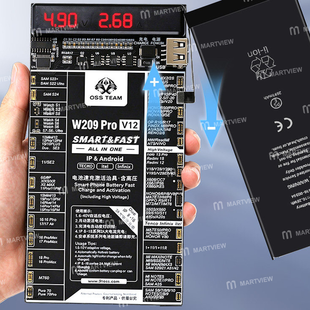 oss w209-pro-v12-battery-fast-charge-and-activation-board-for-iphone-8-18pm-duo-apple-watch-android-