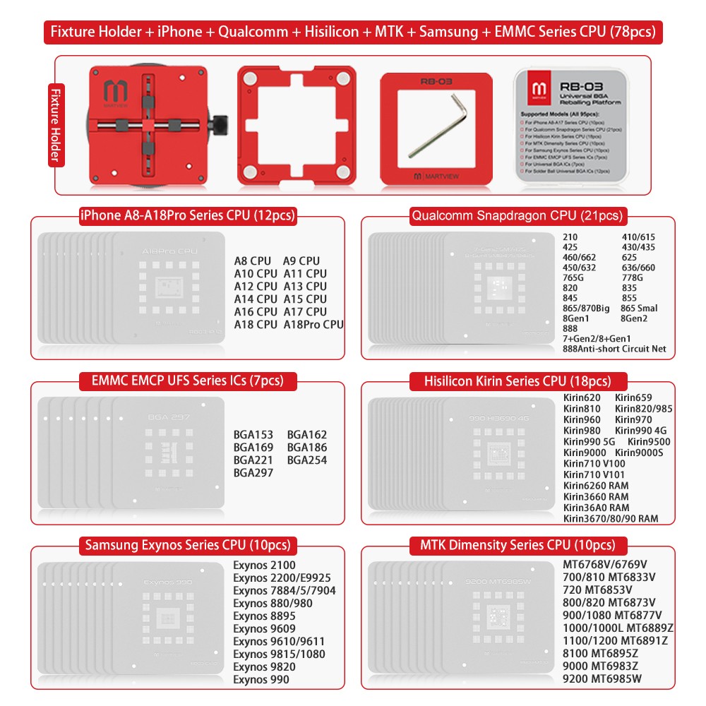 fixture holder-iphone--qualcomm--hisilicon--mtk--samsung--emmc-series-cpu-78pcs