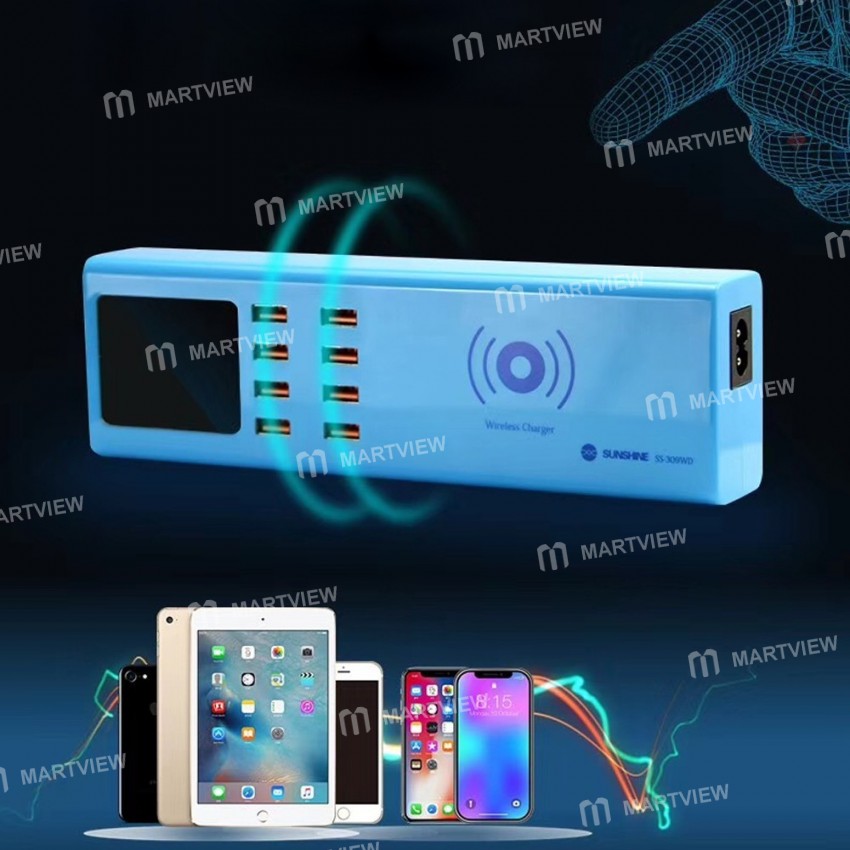 Sunshine SS-309WD LED Display Intelligent Wireless Charger with 8 Port Smart USB Charger