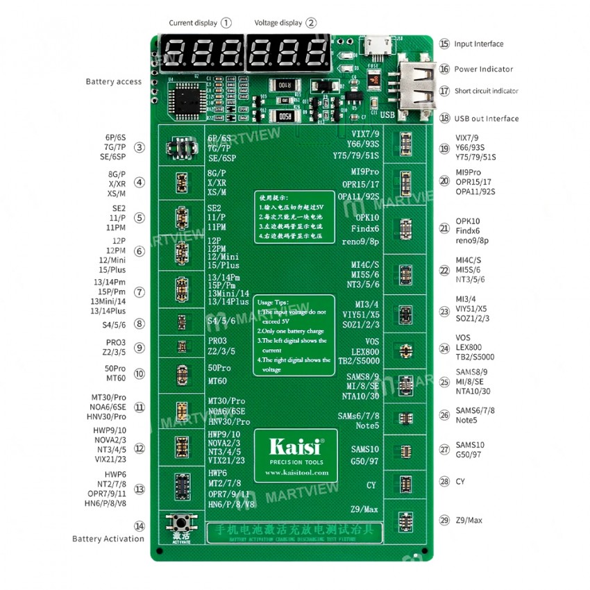 kaisi k-9208-v24-battery-charge-activation-board-for-iphone-6s-to-15pro-max-and-android-phones-1