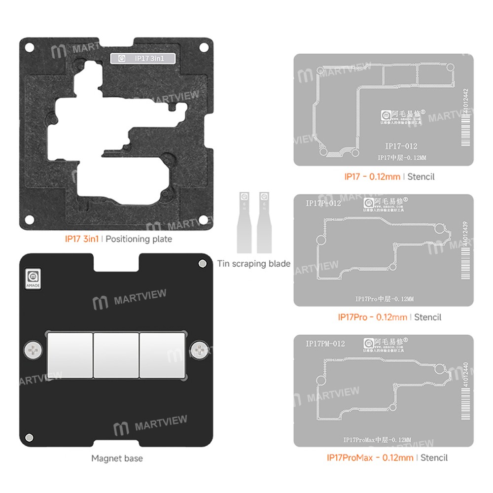 amaoe ip17-3-in-1-012mm-middle-layer-bga-reballing-stencil-platform-set-for-iphone-17-series-2