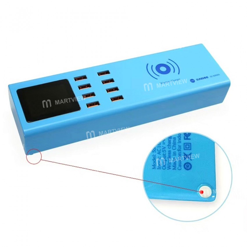 Sunshine SS-309WD LED Display Intelligent Wireless Charger with 8 Port Smart USB Charger for iPhone