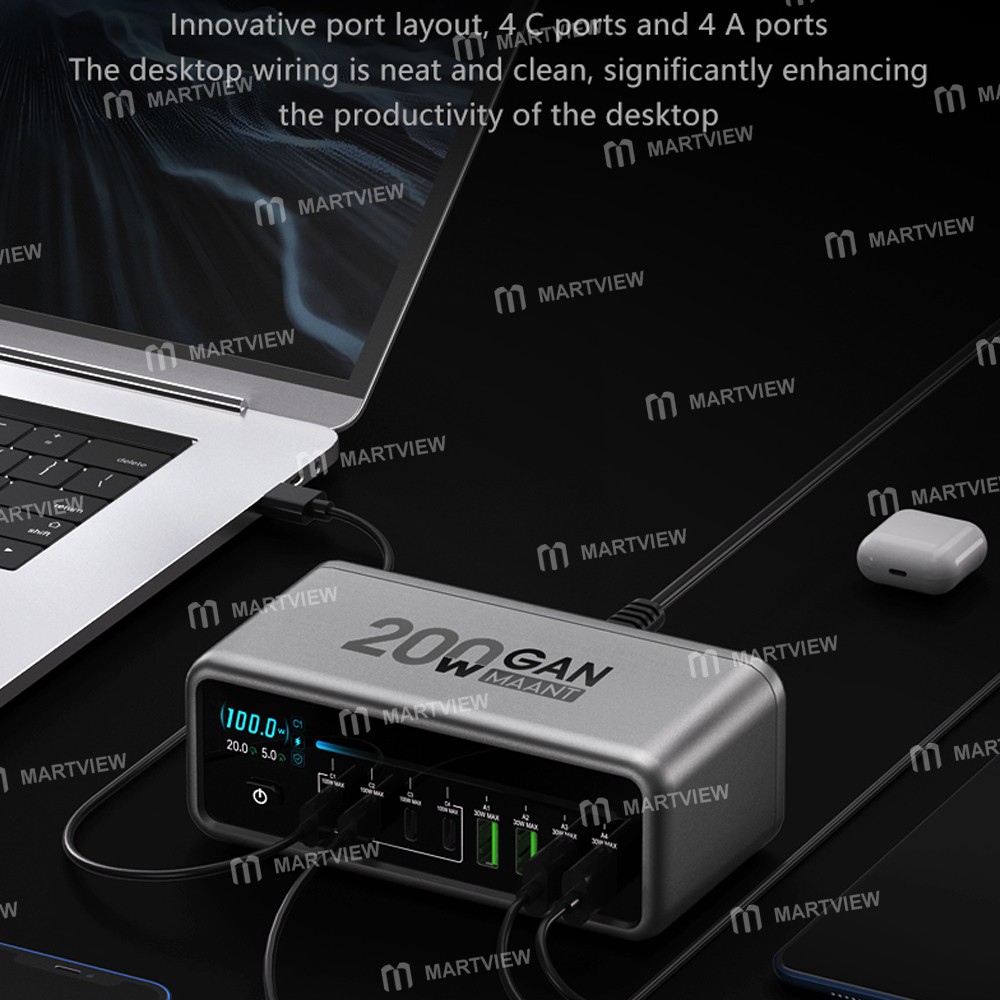 maant mt-p200-200w-gan-nitride-intelligent-digital-display-multi-port-desktop-charging-station-13