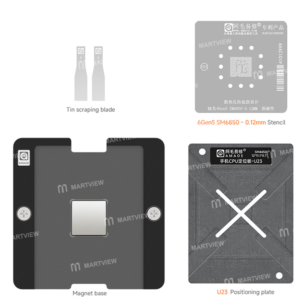 amaoe u23-012mm-cpu-bga-reballing-stencil-platform-set-for-qualcomm-snapdragon-6gen5-sm6850-2