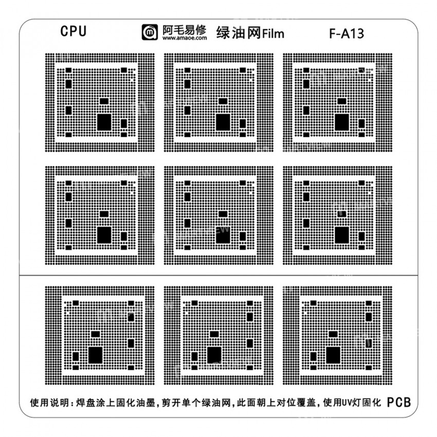 amaoe iphone-cpu-green-oil-bga-reballing-stencil-for-apple-a10-to-a17-6