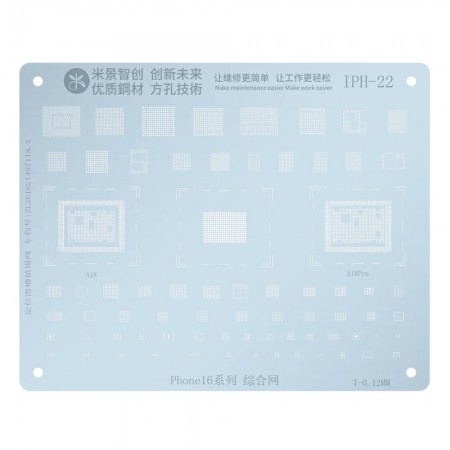 Mijing IPH-22 0.12mm CPU Comprehensive BGA Reballing Stencil for iPhone 16 Series Apple A18 / A18Pro