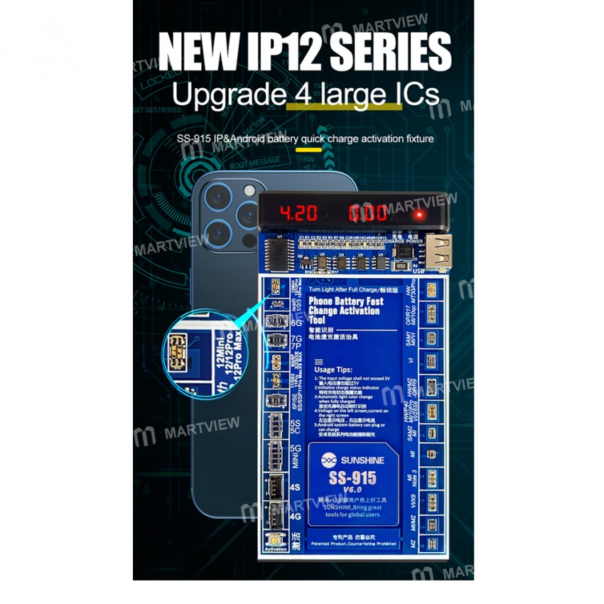 Sunshine SS-915 Upgrade V6.0 Verison Fast Charging Smartphone Battery Activation Board with LED Disp