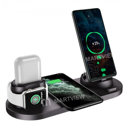 6-in-1 10W Qi Fast Wireless Charger Stand for Apple Watch / iPhone / Airpods Pro / Samsung / Xiaomi