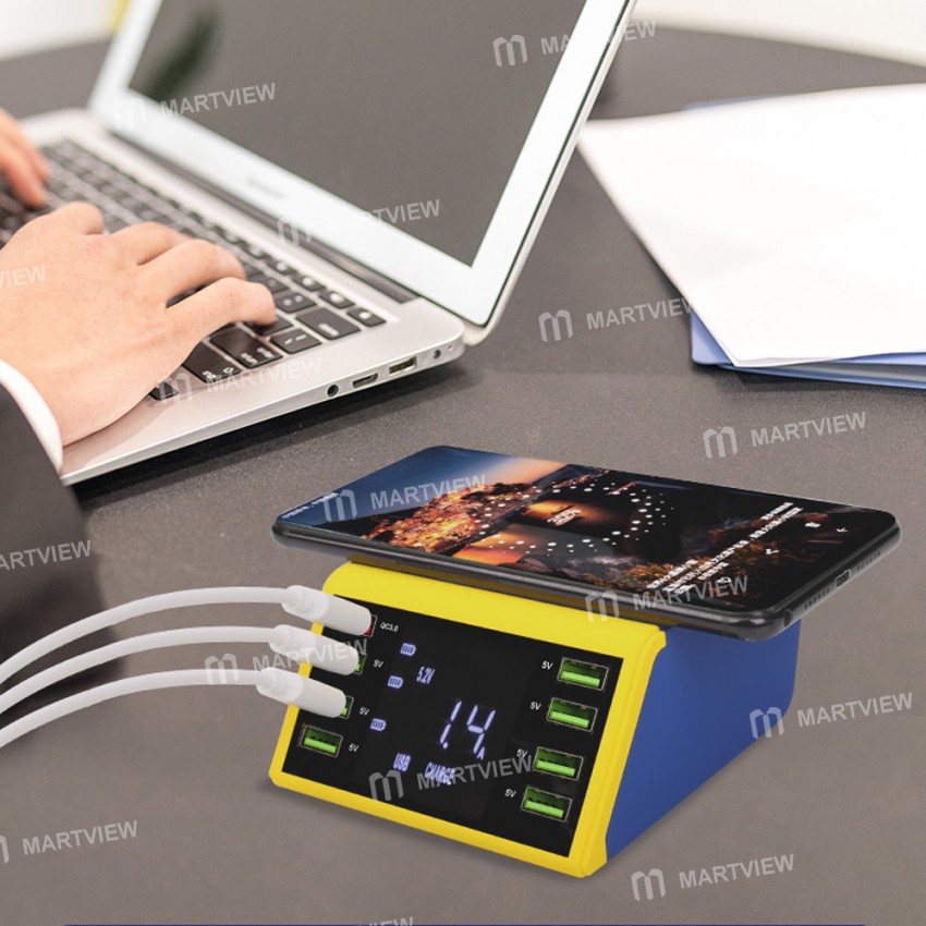 Mechanic iCharge8 LCD Digital Display Fast Charger 8 Port USB Charging Dock with Wireless Charger
