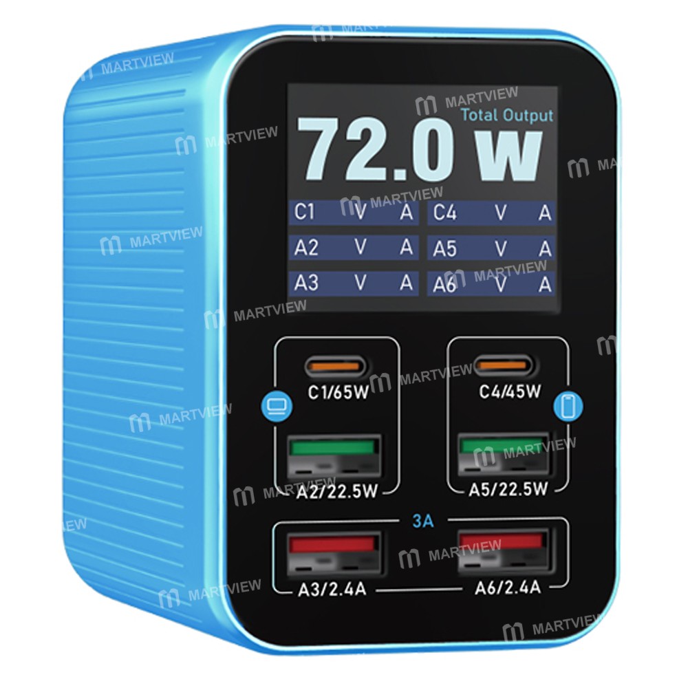 relife q4-72w-6-port-dual-pd-qc-smart-color-screen-fast-charger-with-smart-sleep-mode-4