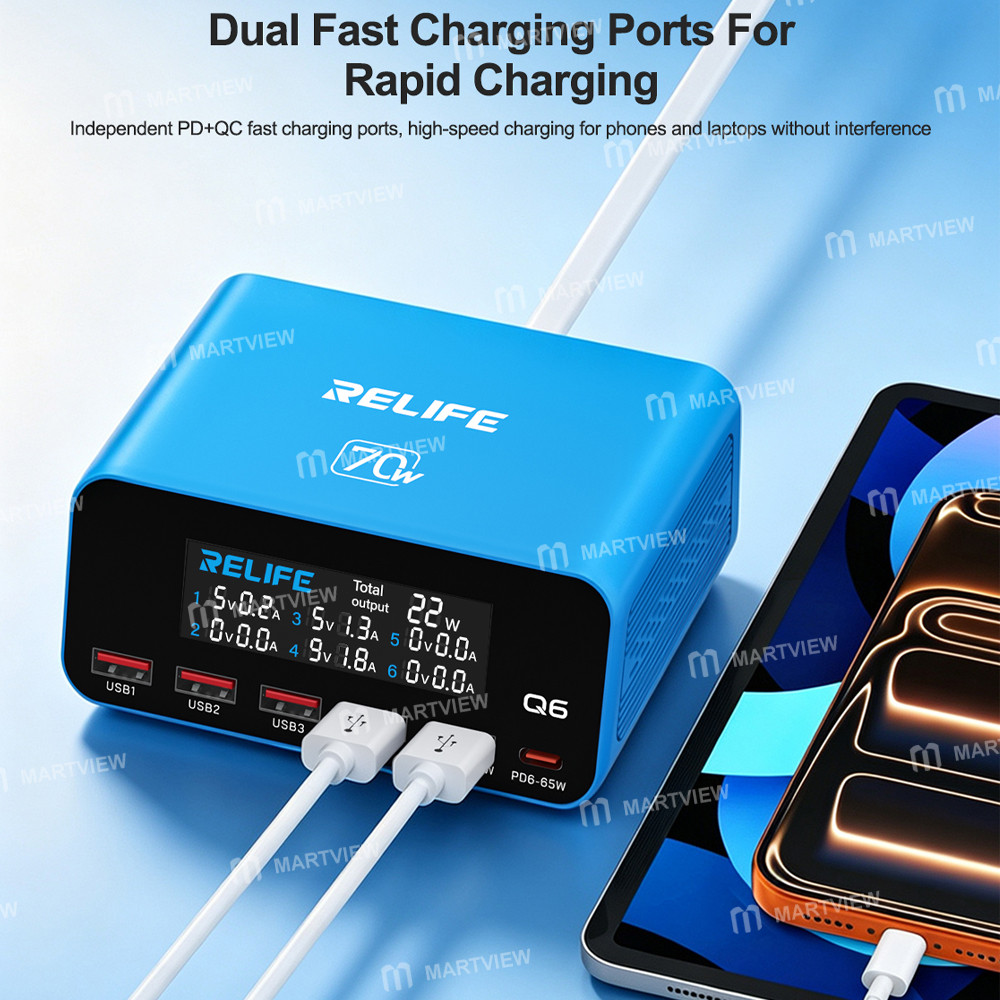 relife q6-70w-intelligent-multi-port-digital-display-charger-up-to-65w-single-port-output-10