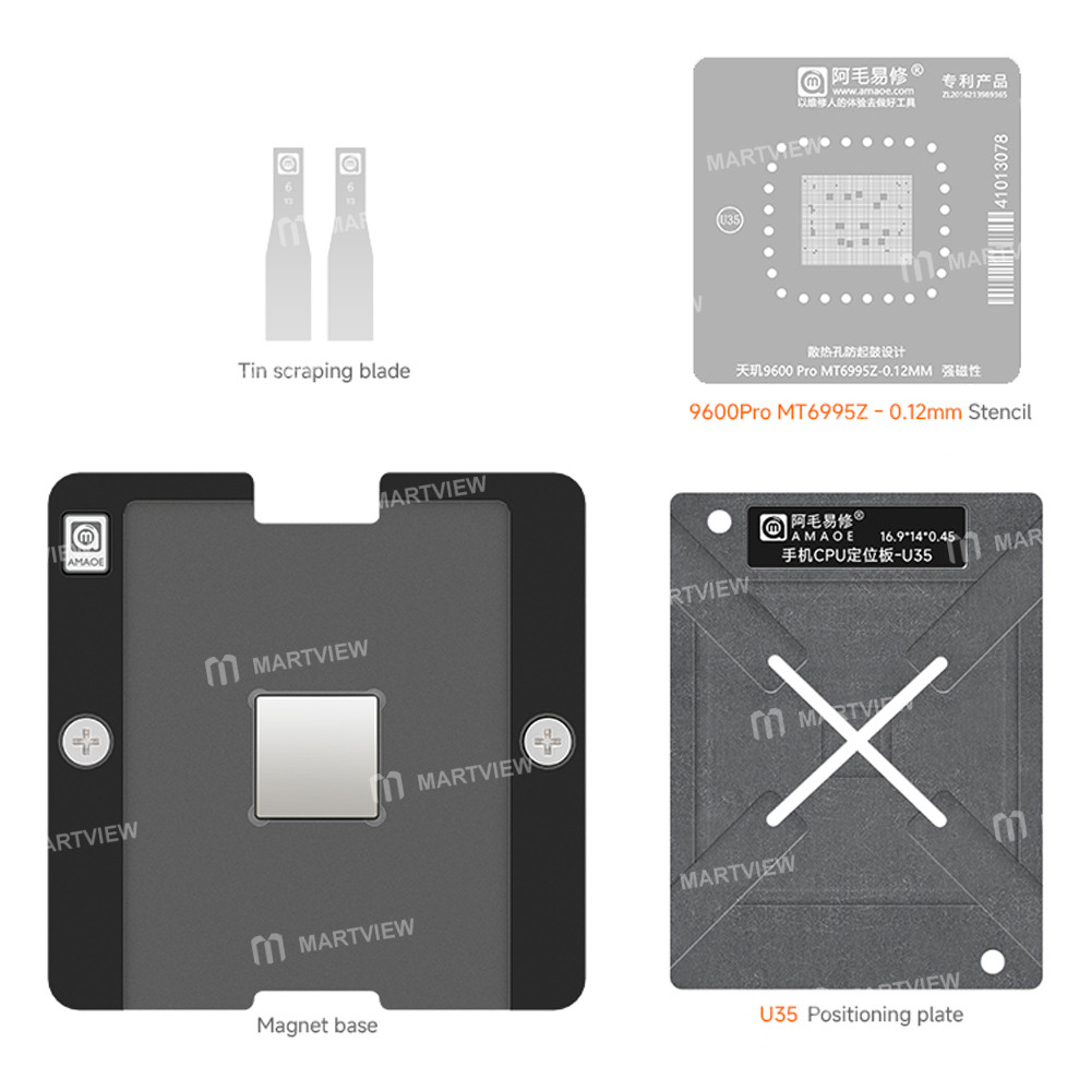 amaoe u35-mt6995z-012mm-cpu-bga-reballing-stencil-tin-plating-platform-set-for-mtk-mt6995z-dimensity