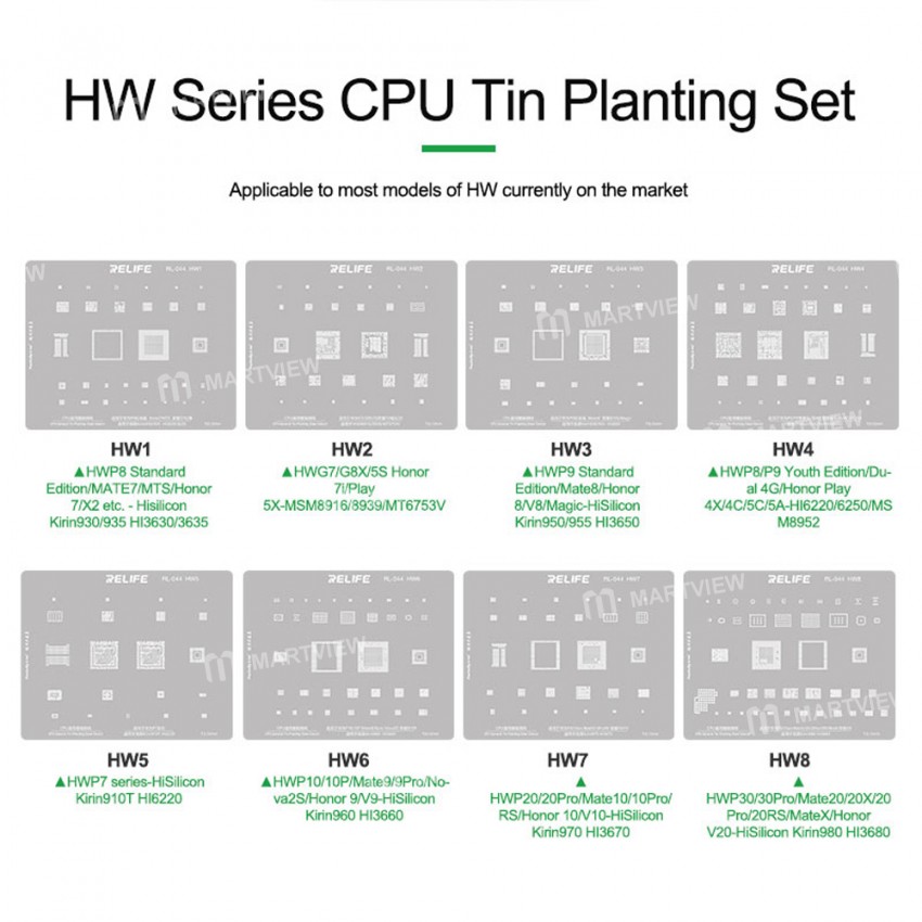 Relife RL-044 Huawei Mobile Series CPU Tin Planting Steel Mesh Set for Huawei Model / Honor Model