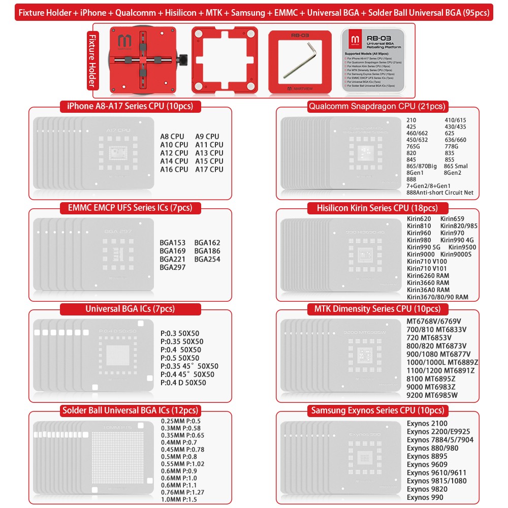 fixture holder-iphone--qualcomm--hisilicon--mtk--samsung--emmc--universal-bga--solder-ball