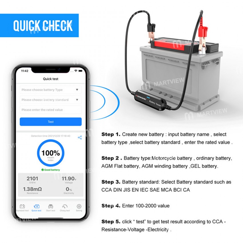 BK100 Multifunction Bluetooth 12V Lead-Acid Battery Diagnostic Test Instrument