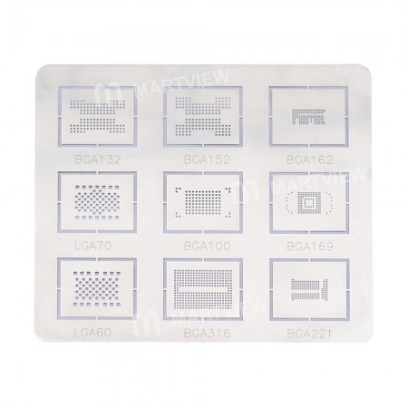 9in1 0.15MM BGA Reballing Stencil Template for BGA132 BGA152 BGA162 LGA70 BGA100 BGA169 LGA60 BGA316 BGA221