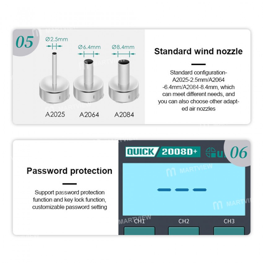 Quick 2008D+ 750W Lead-free Intelligent Digital Display Hot Air Gun Desoldering Rework Station
