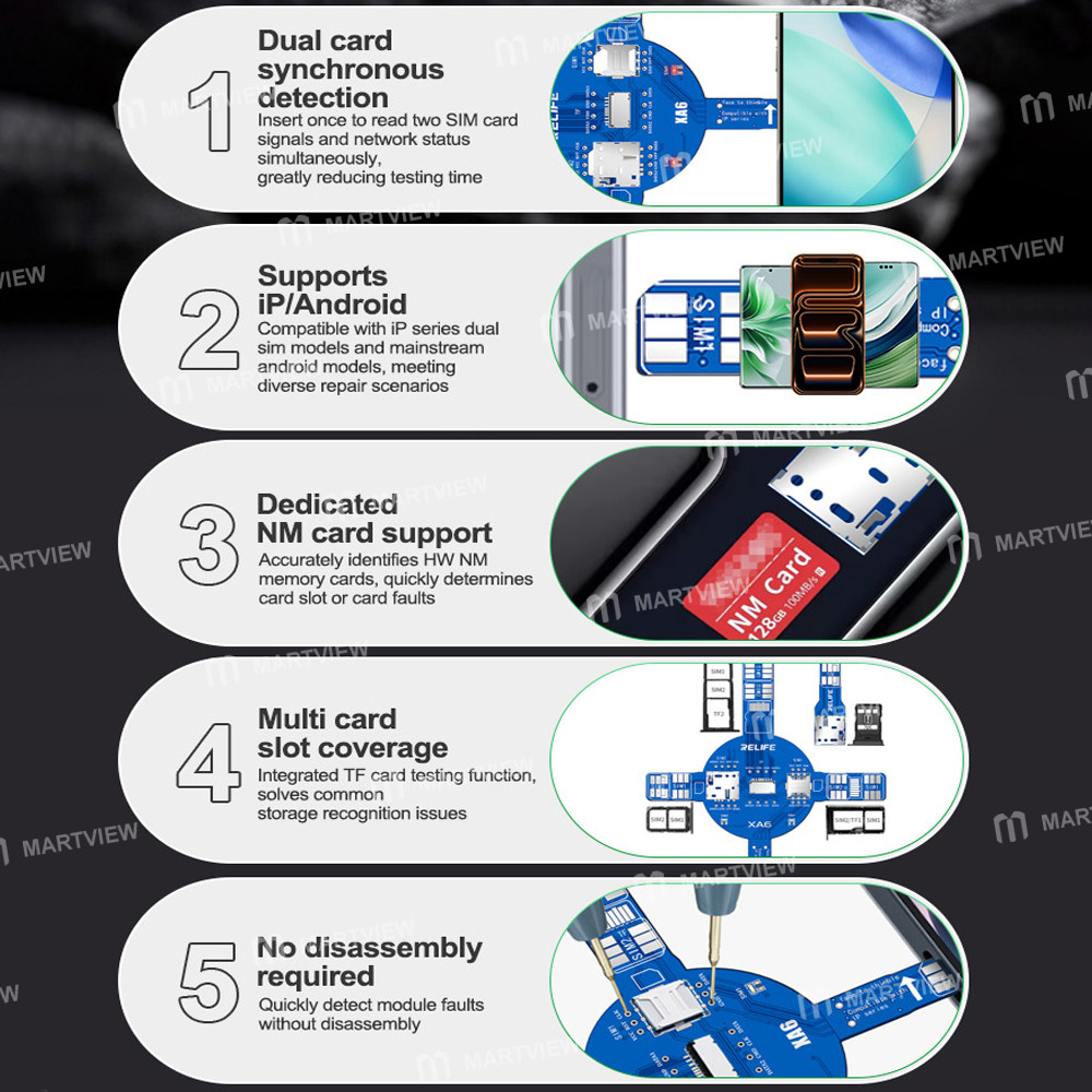 relife xa6-dual-card-signal-test-board-for-iphone-android-sim-tf-nm-card-reading-faults-8