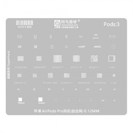 Amaoe Pods:3 0.12mm Apple AirPods Pro Headphone Compartment Comprehensive BGA Reballing Stencil
