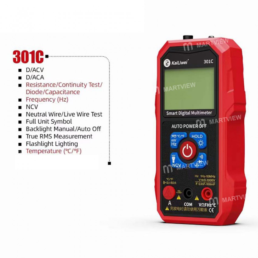 kailiwei 301-series-6000-counts-auto-ranging-ncv-smart-digital-multimeter-with-back-light-6