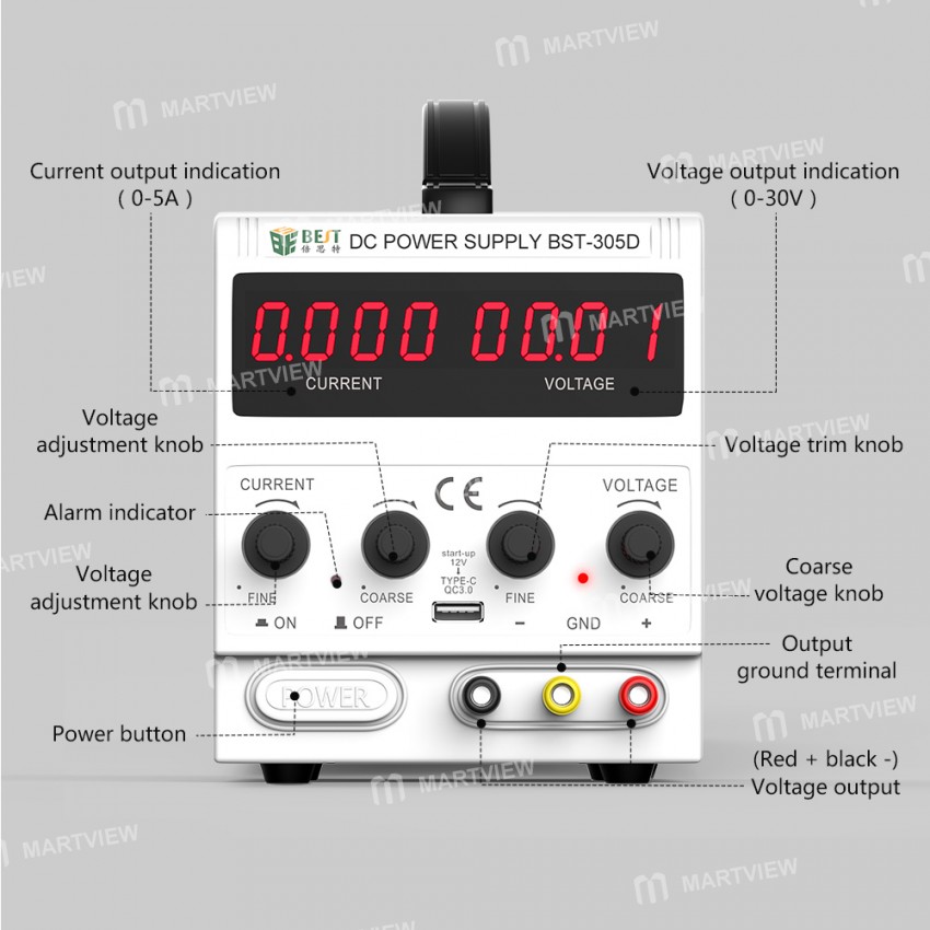 BEST BST-305D 30V 5A Adjustable Switching LED Power Supply With USB Ports