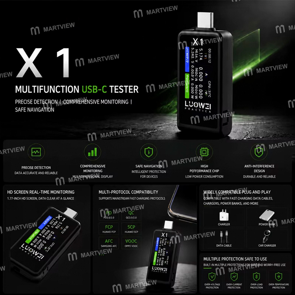 luowei x1-multifunction-voltage-current-power-battery-level-energy-digital-display-usb-c-tester-5