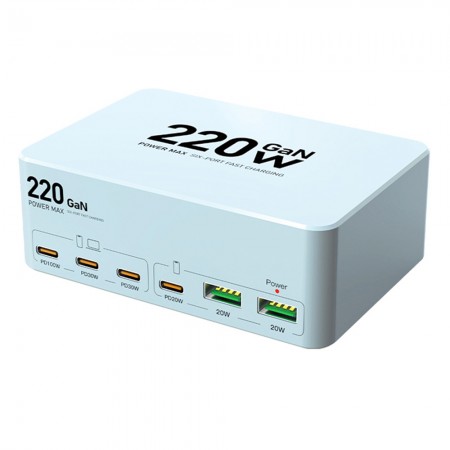 WLX-818L 6-Port 220W PD100W+USB GaN Intelligent Digital Display Charging Station